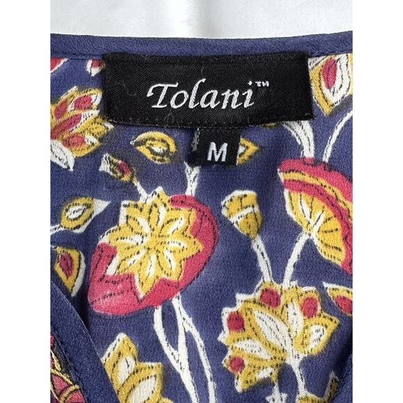 Tolani Size M 100% Silk Multi Color V Neck Long Sleeve Tunic Top Boho - Picture 9 of 14